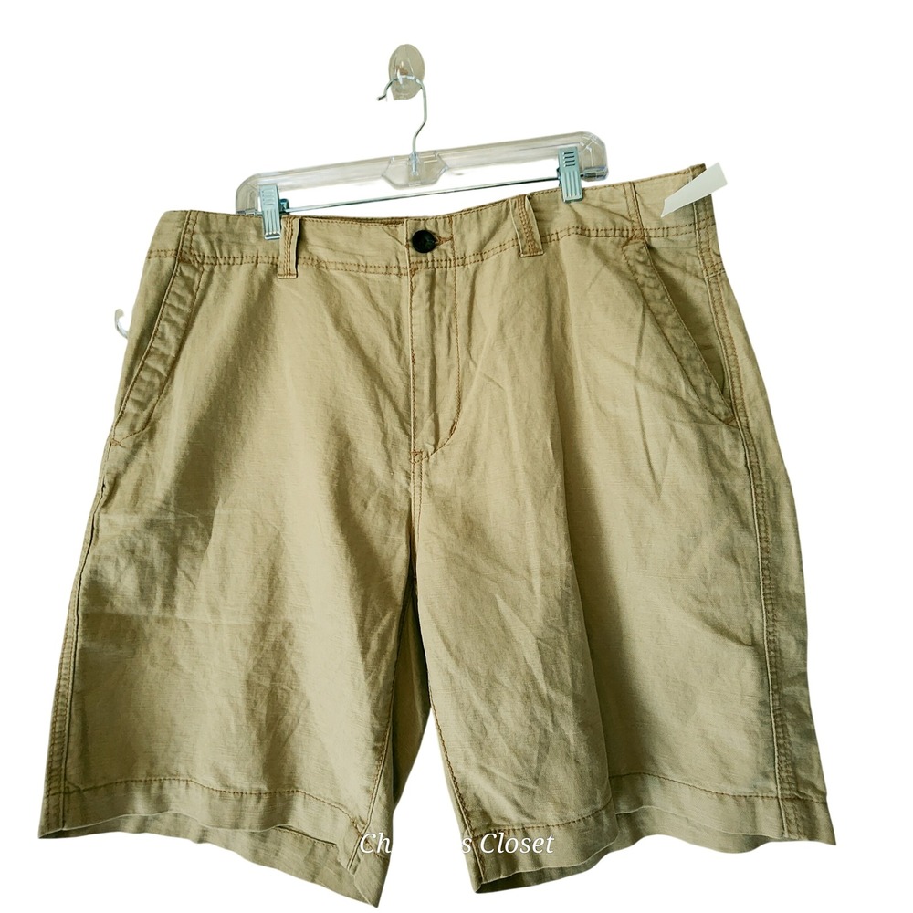 Union Mens Khaki Tan Linen Blend Flat Front Chino Shorts 38 NWT Cabana Travel